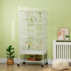 PawHut 71" H 3-Tier Large Bird Cage with Wheels, Perches, Ramp, Storage Shelf and Toys - White-Two large doors and ten small doors for easy access 