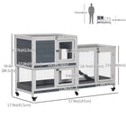 PawHut 35" H Wooden Elevated Rabbit Hutch - Grey-3 removable bottom sliding trays and openable roof for easy cleaning 