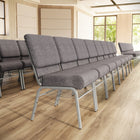 Chaise d'église de la série HERCULES de 21 po de largeur en tissu gris avec étagère à livres - Cadre veine d'argent-Capacité de poids de 800 lb