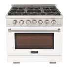 Kucht 36" KFX-X Series Pro Style Natural Gas Range - Stainless Steel/White-Rocket power burner 21 000 btu for rapid searing