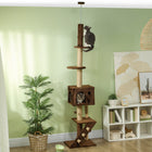 PawHut 89" - 100" Floor-To-Ceiling Cat Tree - Brown-Vertical, space-saving design maximizes room usability 