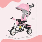 Qaba - Tricycle poussette 6 en 1 pour bébé avec panier et canopée - rose-Dimensions totales : 37,4 po L x 19,7 po l x 41,7 po H (95L x 50l x 106H cm) 