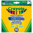 Crayola Ultra-Clean Washable Markers - Broad Tip - Gray/Black - 10 Pack-Washable ink cleans easily from skin, clothing and household surfaces
