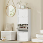 HOMCOM Shoe Cabinet with 4 Flip Drawers & Adjustable Shelves - White-Tabletop offers extra space for display and storage