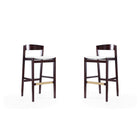 Manhattan Comfort Klismos 20" Mid-Century Modern Faux Leather Upholstered Bar Stool - Ivory and Dark Walnut - 2 Pack-Mid-Century Modern Barstool with Backseat Perfect for Bar and Kitchen Use. Set of 2
