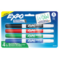 Expo Low Odour Dry Erase Markers - Fine Tip - Assorted Colours - 4 Pack-Better erasing ink! One swipe and it’s gone. Compared overall to previous version of EXPO markers. Results vary based on surface