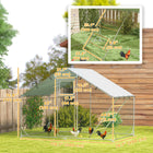 PawHut - Grand enclos à poules en métal avec couverture pour 6 à 8 poules - 9,8 pi L x 6,6 pi l x 6,4 pi H-La porte d’alimentation aide à empêcher les poules de s’échapper 