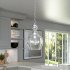 Hudson&Canal - Suspension Verona de 18 cm de large avec abat-jour en verre, Hudson&Canal, nickel brossé/transparent-Une finition en nickel brossé fabriquée à la main est appliquée sur la base en métal du globe