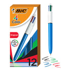 BIC 4-Colour Ballpoint Pen - Retractable - 1.0 mm - Assorted - 12 Pack-Versatile 1.0 mm medium point ball pens that are perfect for everyday writing at work, school or home