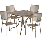 35.5'' Square Gold Indoor-Outdoor Steel Patio Table Set with 4 Square Back Chairs [CO-35SQ-02CHR4-GD-GG]-Set Includes Table and 4 Chairs
