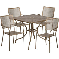 Table de jardin carrée en acier de 35,5 po et 4 chaises au dossier carré, intérieur/extérieur, doré [CO-35SQ-02CHR4-GD-GG]-L’ensemble comprend une table et 4 chaises