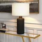 Hudson&Canal Carlina 25" Tall Ceramic Table Lamp with Fabric Shade - Matte Black/White-Rated for one 60W incandescent bulb - 9W LED bulb, 13W fluorescent (CFL) bulb, or 9W self-ballasted LED bulb, E26-base bulb, Bulb not included