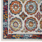 Modway Entourage Odile Distressed Floral Moroccan Trellis Area Rug - 5 ft W x 8 ft L - Ivory Blue Red Orange Yellow-Stain Resistant / Easy to Clean