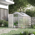 Outsunny serre en polycarbonate 6 pi x 8 pi x 6,4 pi, argent- Les panneaux en polycarbonate à double paroi de 4 mm, résistants aux UV, protègent vos plantes  
