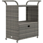 Outsunny Patio PE Wicker Garden Serving Cart with 2-Tier Shelf-Compact rattan serving cart with elegant design, great for poolside party, backyard BBQ and more