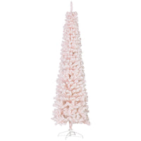 HOMCOM 7.5' Snow-Flocked Pencil Artifical Christmas Tree - Pink-Snow-flocked design adds a wintry touch 