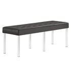 Modway Loft Tufted Vegan Leather Bench - Silver/Grey-Mid-Century Accent Bench