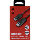 Staples DisplayPort to HDMI Cable - 6 ft-Expand your view – Easily connect a computer to an HD monitor to view content on a larger screen