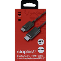 Staples DisplayPort to HDMI Cable - 6 ft-Expand your view – Easily connect a computer to an HD monitor to view content on a larger screen