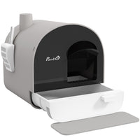 PawHut Cat Litter Box with Lid, Removable Tray, Scoop and Filter - Light Grey-Offers a private space for your cat to use litter 