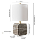 Hudson&Canal Pacha 16" Tall Stone Table Lamp with Fabric Shade - Grey Veined Travertine-8