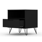 Manhattan Comfort Rockefeller 20.08" Mid-Century Modern 1-Drawer Nightstand 2-Piece Set - Black-Fashionable Wire Splayed Legs Made of Metal for Extra Durability
