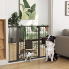 PawHut 30"-52" Extra Wide Pet Gate Barrier with Small Door - 35"H-Adult can open the door with a single hand by sliding the button on both end at the same time and lift