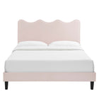 Modway Current Performance Velvet Twin Platform Bed with Black Wood Legs - Pink-Black Wood Legs With Non-Marking Caps