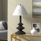 Hudson&Canal - Lampe triple gour Abilene de 71 cm de haut avec abat-jour en tissu - Noir mat/blanc-Une finition blanche mate artisanale est appliquée sur la base en résine triple gourde