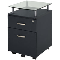 HOMCOM 2-Drawer Mobile Lockable Letter/A4 Filing Cabinet - Black-Equipped with two drawers and a top shelf for paper work, daily necessities   