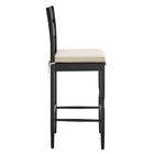 Modway - Jax Bois de chêne Tabouret de bar avec dossier ondulé en rasoir et coussin in Rayure noire d’avoine-Conception sans bras