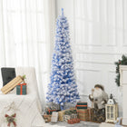 HOMCOM 6' Snow-Flocked Pencil Artifical Christmas Tree - Blue-Artificial Christmas tree designed to resemble a realistic tree 