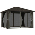 Outsunny Deluxe Hardtop Gazebo with Curtains and Netting - 10' x 12' - Grey-Rust resistant aluminum frame with solid steel hardtop for great durability 
