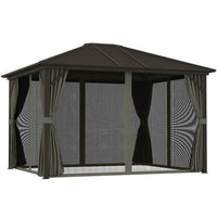 Outsunny Deluxe Hardtop Gazebo with Curtains and Netting - 10' x 12' - Grey-Rust resistant aluminum frame with solid steel hardtop for great durability 