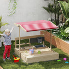 Outsunny Outdoor Kids Square Sandbox with Cover - 44.9" x 43.3" - Natural Wood-Big enough for two kids to play together comfortably 