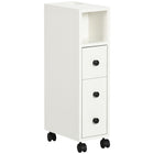 Kleankin Slim Mobile Bathroom Storage Cabinet on Wheels - White-White frame with black handles, a stylish and stand-out look  