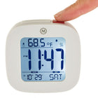 Marathon Compact Alarm Clock with Temperature and Date - White (CL030058WH)-Digital desktop/alarm clock with snooze function displays time, calendar and indoor temperature.