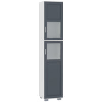 Kleankin - armoire de salle de bain 75 po de haut avec deux placards et portes en verre mat - blanc et gris-2 placards avec étagères à 5 niveaux organisent soigneusement votre collection de serviettes, de linge et d'autres essentiels de salle de bain 