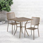 Table de jardin carrée en acier de 28 po et 2 chaises au dossier carré, intérieur/extérieur, doré [CO-28SQ-02CHR2-GD-GG]-Finition poudrée dorée