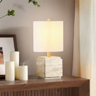 Hudson&Canal Pacha 16" Tall Stone Table Lamp with Fabric Shade - Natural Travertine-Product Dimensions: 8" L x 8" W x 15.5" H