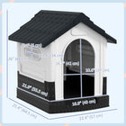 PawHut 22.4" W Outdoor Dog House with Windows for Miniature Dogs - Dark Grey-Includes a front door and three windows, allowing air to pass through for ventilation 