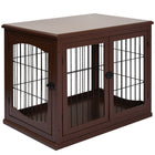 PawHut 26" Wooden Pet Crate Kennel with Double Door Entrance - Brown-2 in 1 design, both a dog house and an end table 