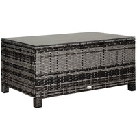 Outsunny - Table basse en rotin avec plateau en verre trempé pour jardin et terrasse extérieur, gris mélangé-Idéal pour une utilisation intérieure ou extérieure comme table basse  