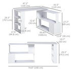 HOMCOM 47.25" L-Shaped Desk - White-2 tier S-shaped shelf and 3-tier side storage rack provide extra room for book, files, equipment, papers etc.