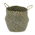 My Home My Living Natural Seagrass Belly Basket - 12” Dia. x 10” H - Black/Natural-12” Dia x 10” high x 13.5” total height