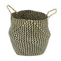 My Home My Living Natural Seagrass Belly Basket - 12” Dia. x 10” H - Black/Natural-12” Dia x 10” high x 13.5” total height