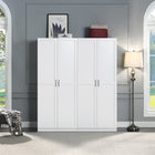 Manhattan Comfort Hopkins 59.22" 2-Piece Modern 11-Shelf Storage Closet - White-Vertical Rectangular Geometric Door Design with Black Metal Pull Handles