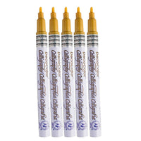 Marvy Uchida Fine-Point Calligraphy Opaque Paint Marker - Gold Ink - 5 Pack (6514957g)-Opaque paint marker features a fine calligraphy tip for creating detailed designs