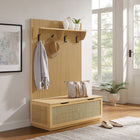 Modway - Soma Cannelé Arbre de salle 3-en-1 avec banc de rangement et porte-manteaux in Chêne clair-Établi à table rabattable avec rangement divisé