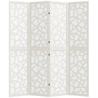 HOMCOM 4 Panel Geometric Pattern Freestanding Room Divider for Bedroom - White-Features a modern geometric pattern, serving as both a functional and artistic piece 
